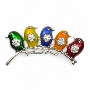 Vibrant Multicolor Bird Brooch with Crystals